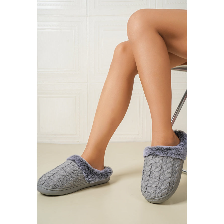 Cable-Knit Fluff Round Toe Slippers Gray / 36-37(US5-6) Apparel and Accessories