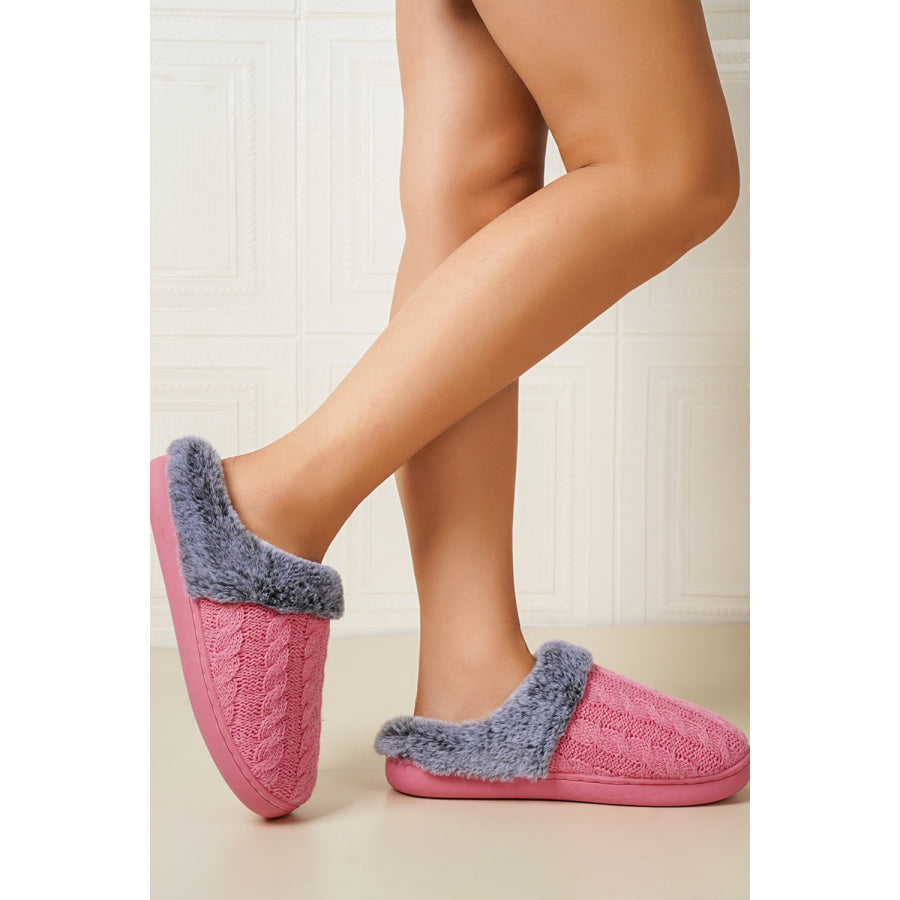 Cable-Knit Fluff Round Toe Slippers Hot Pink / 36-37(US5-6) Apparel and Accessories