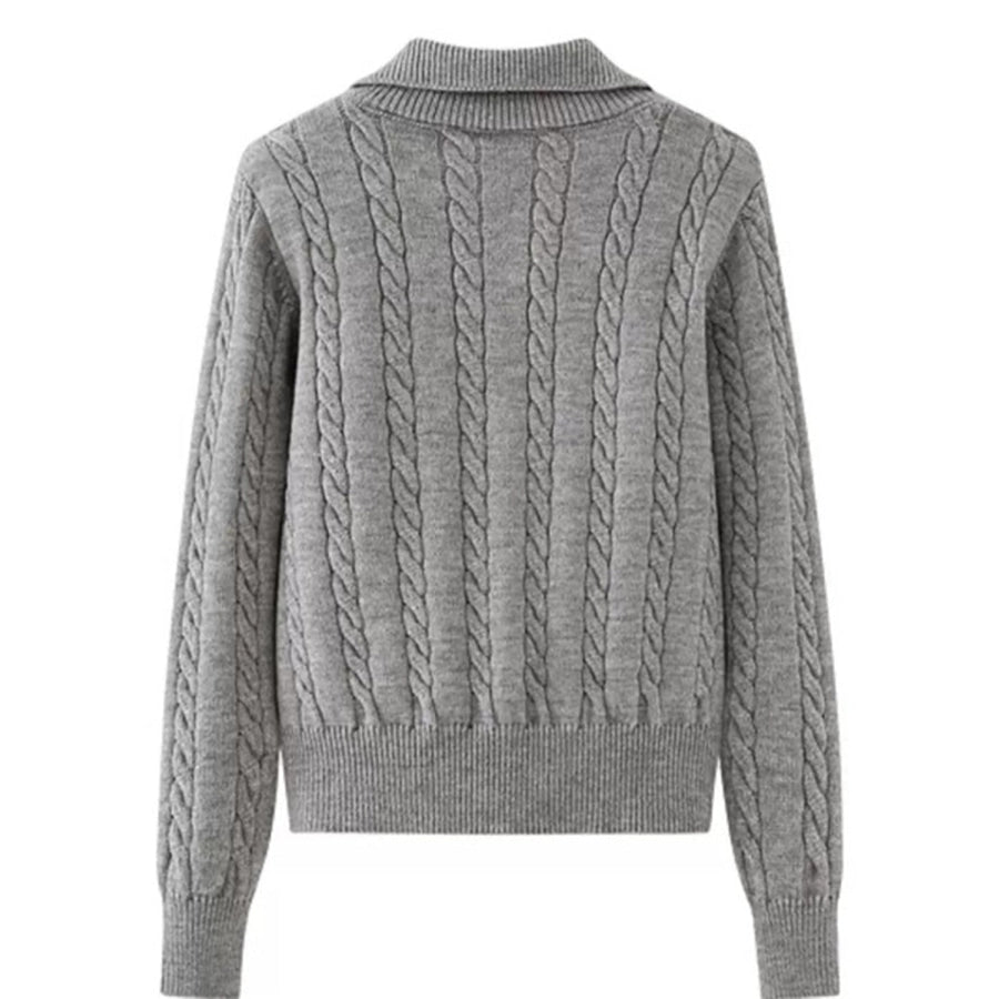 Cable-Knit Half Zip Long Sleeve Sweater Apparel and Accessories