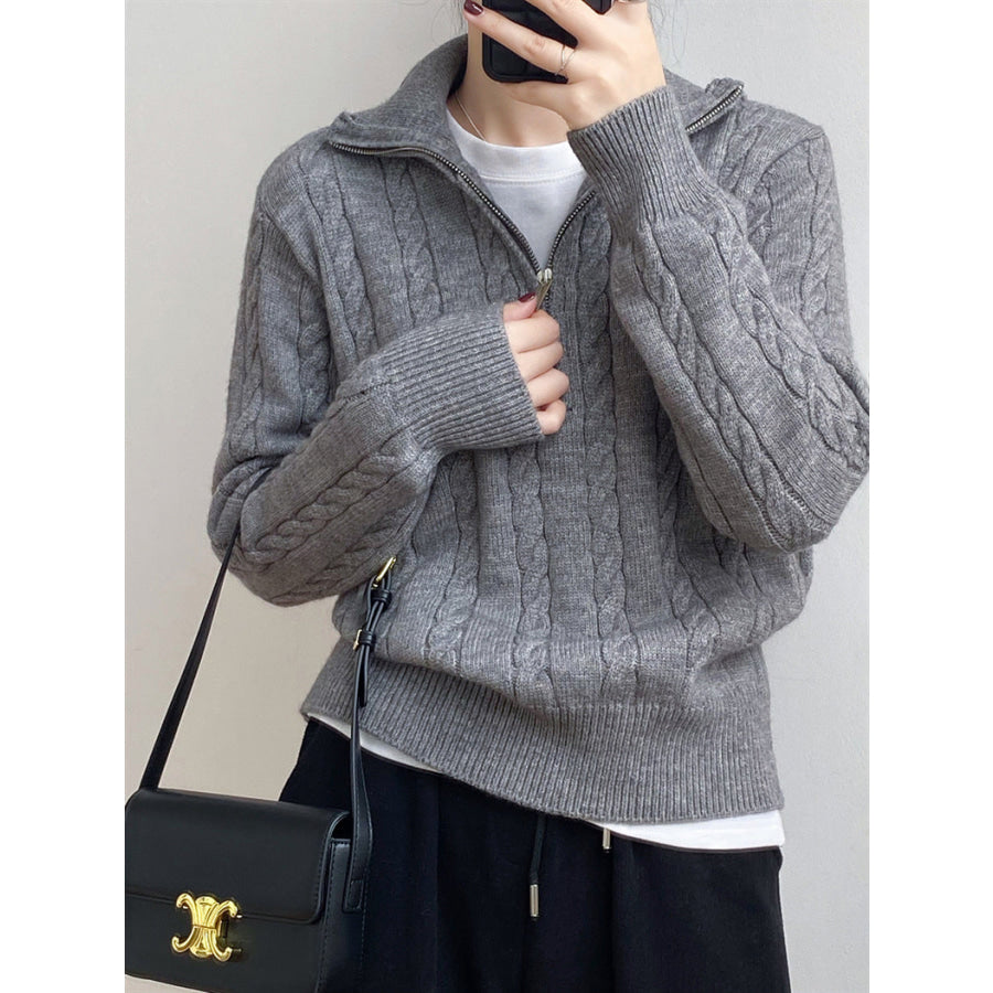 Cable-Knit Half Zip Long Sleeve Sweater Apparel and Accessories