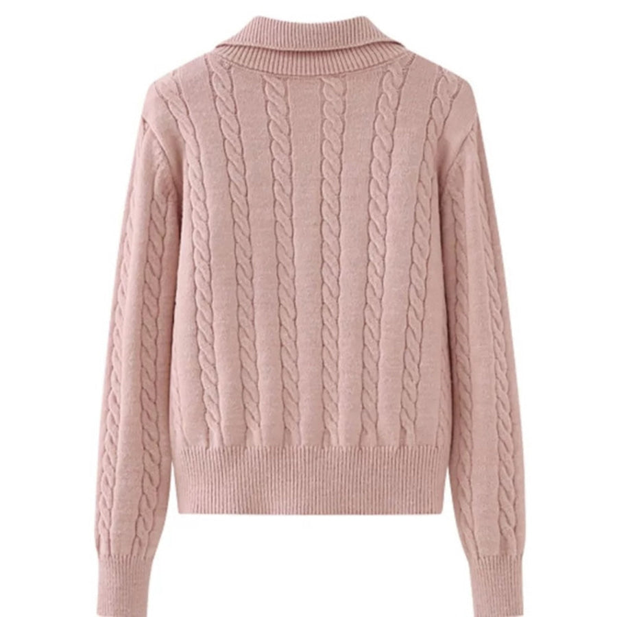 Cable-Knit Half Zip Long Sleeve Sweater Apparel and Accessories