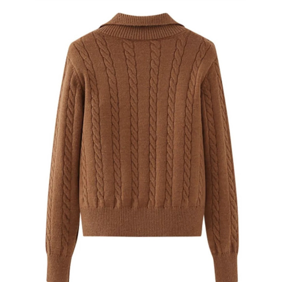 Cable-Knit Half Zip Long Sleeve Sweater Apparel and Accessories