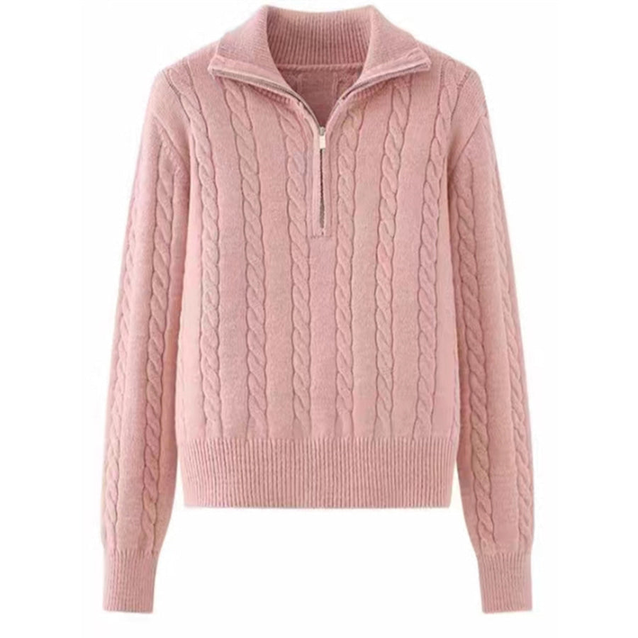 Cable-Knit Half Zip Long Sleeve Sweater Apparel and Accessories