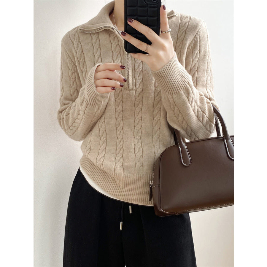 Cable-Knit Half Zip Long Sleeve Sweater Apparel and Accessories