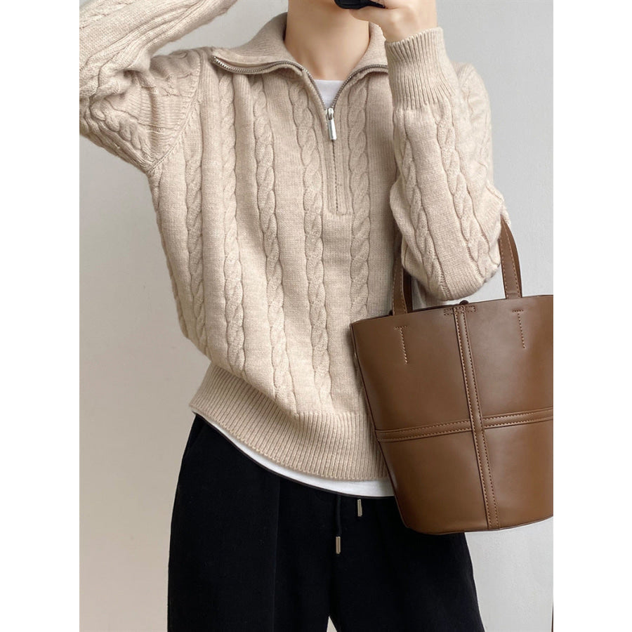 Cable-Knit Half Zip Long Sleeve Sweater Apparel and Accessories