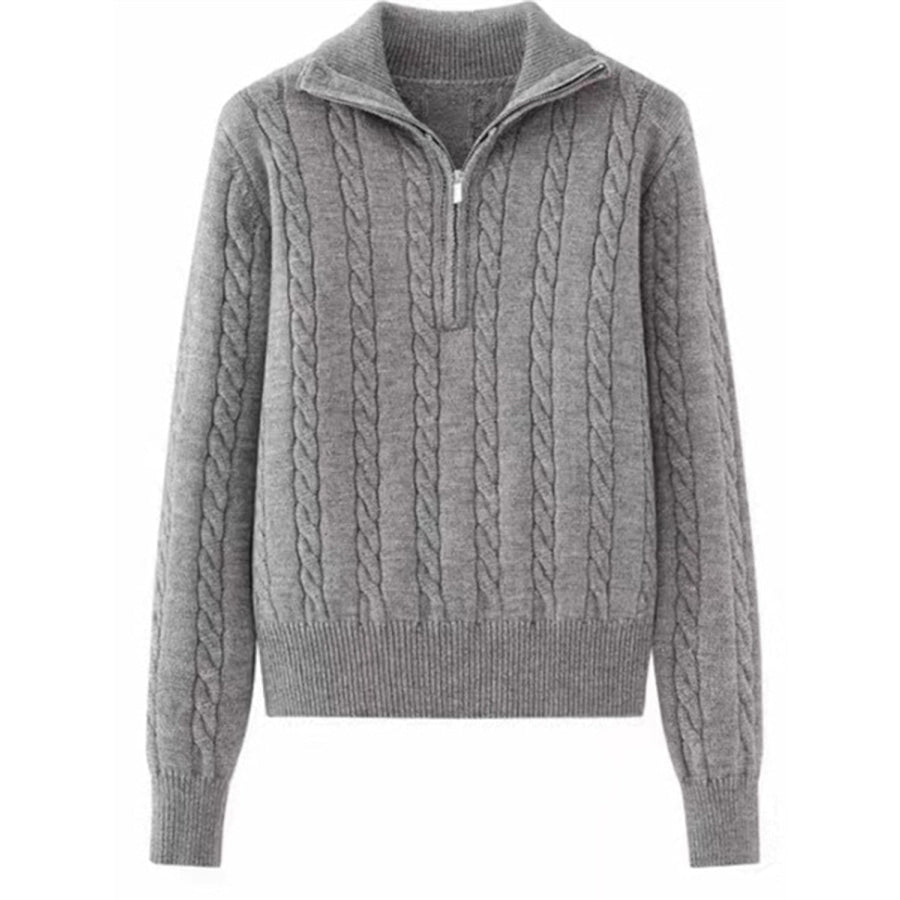 Cable-Knit Half Zip Long Sleeve Sweater Apparel and Accessories