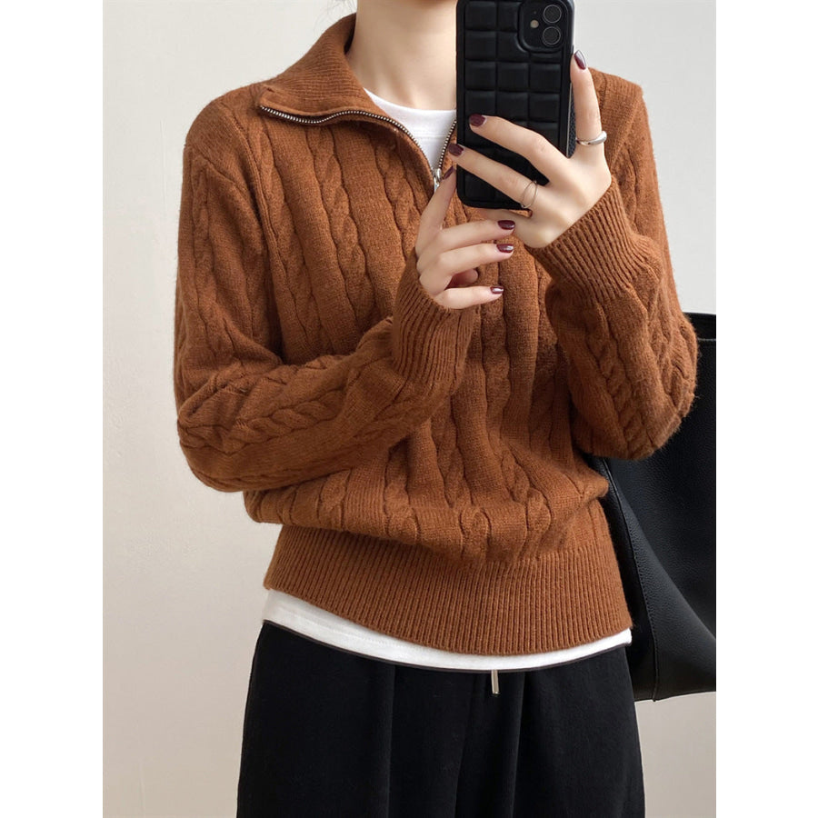 Cable-Knit Half Zip Long Sleeve Sweater Apparel and Accessories