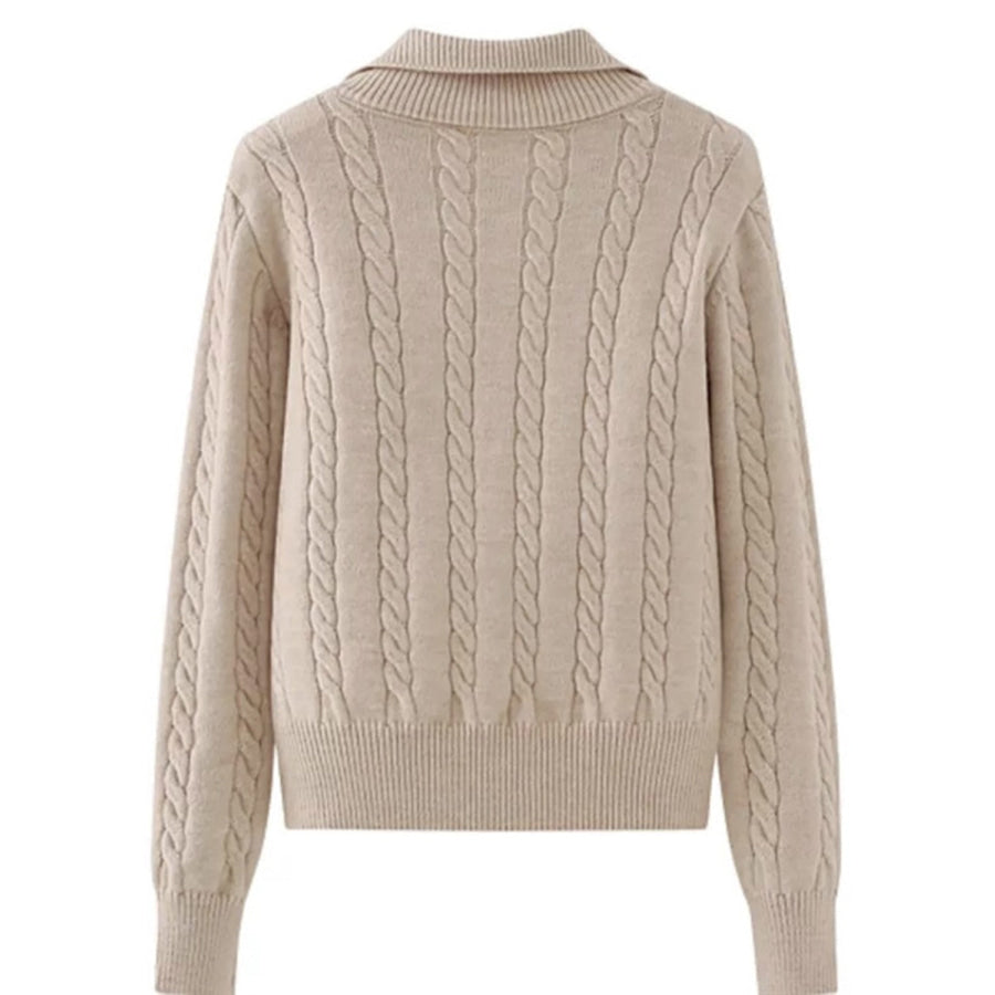 Cable-Knit Half Zip Long Sleeve Sweater Apparel and Accessories