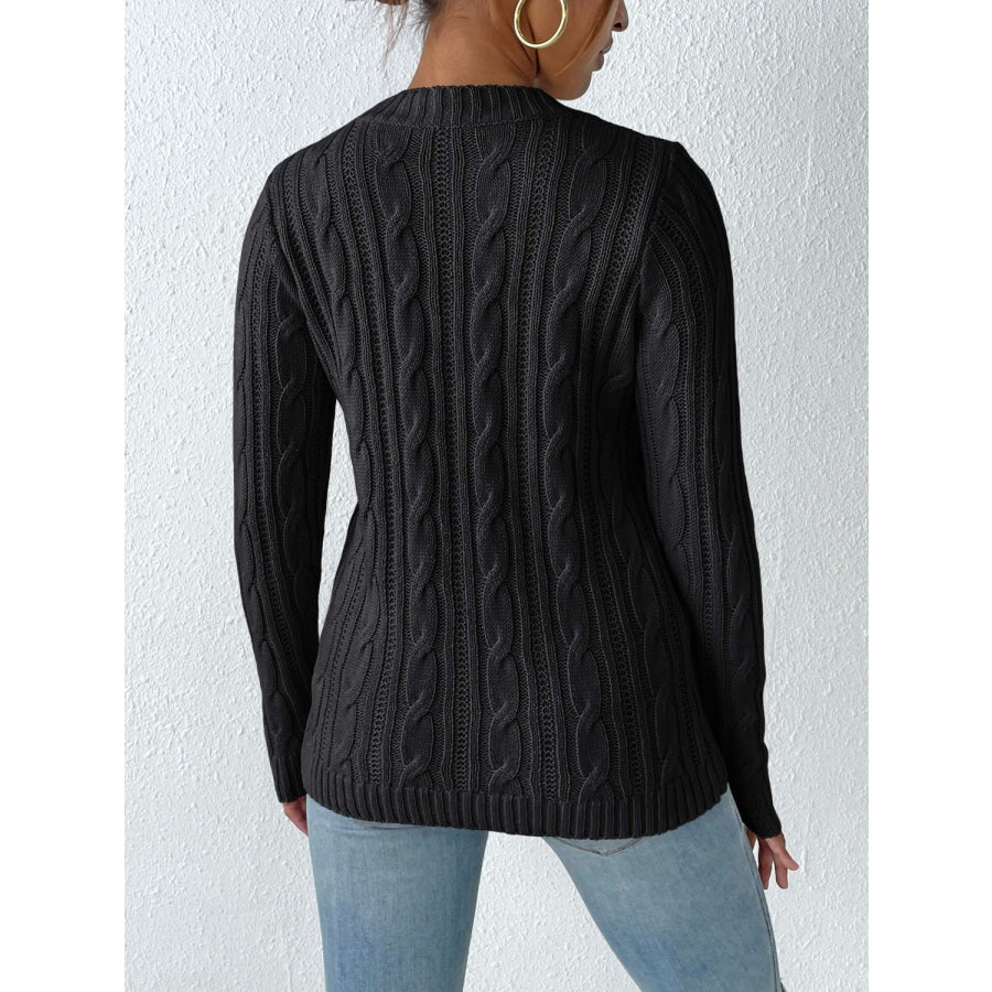 Cable-Knit Heart Round Neck Long Sleeve Sweater Apparel and Accessories