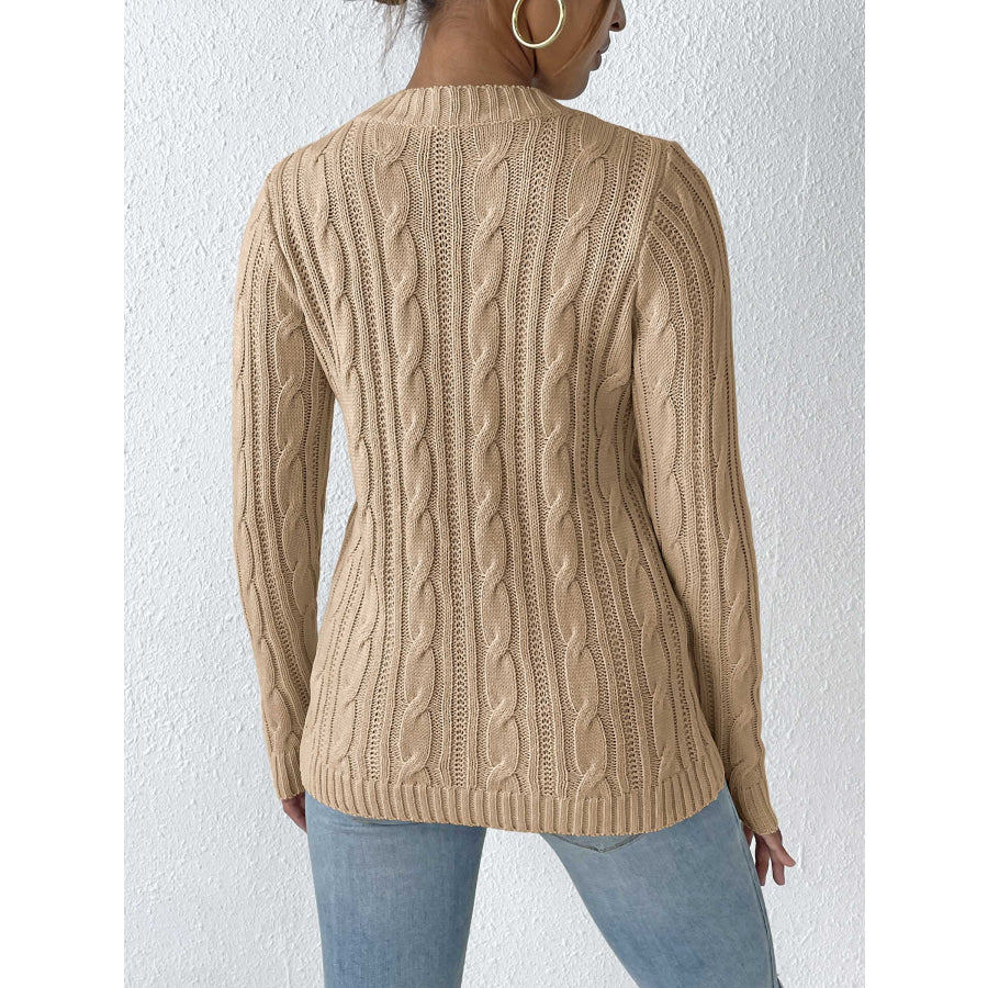 Cable-Knit Heart Round Neck Long Sleeve Sweater Apparel and Accessories