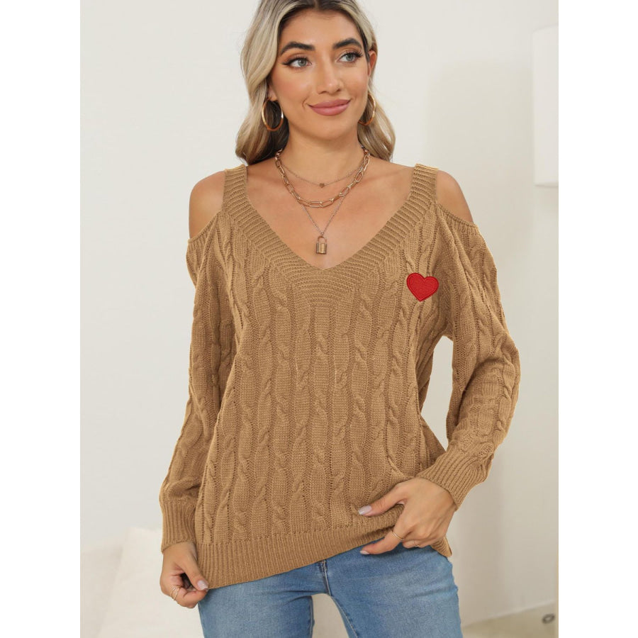 Cable-Knit Heart V-Neck Sweater Apparel and Accessories