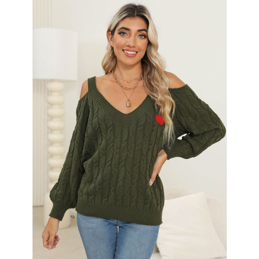 Cable-Knit Heart V-Neck Sweater Apparel and Accessories