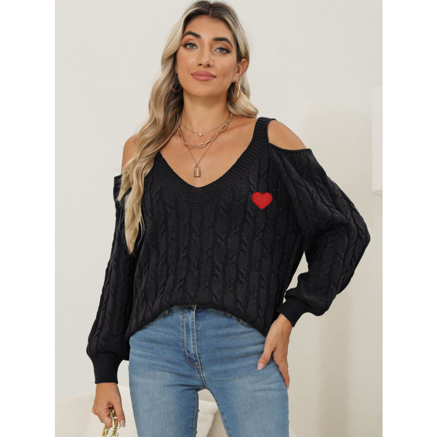 Cable-Knit Heart V-Neck Sweater Apparel and Accessories