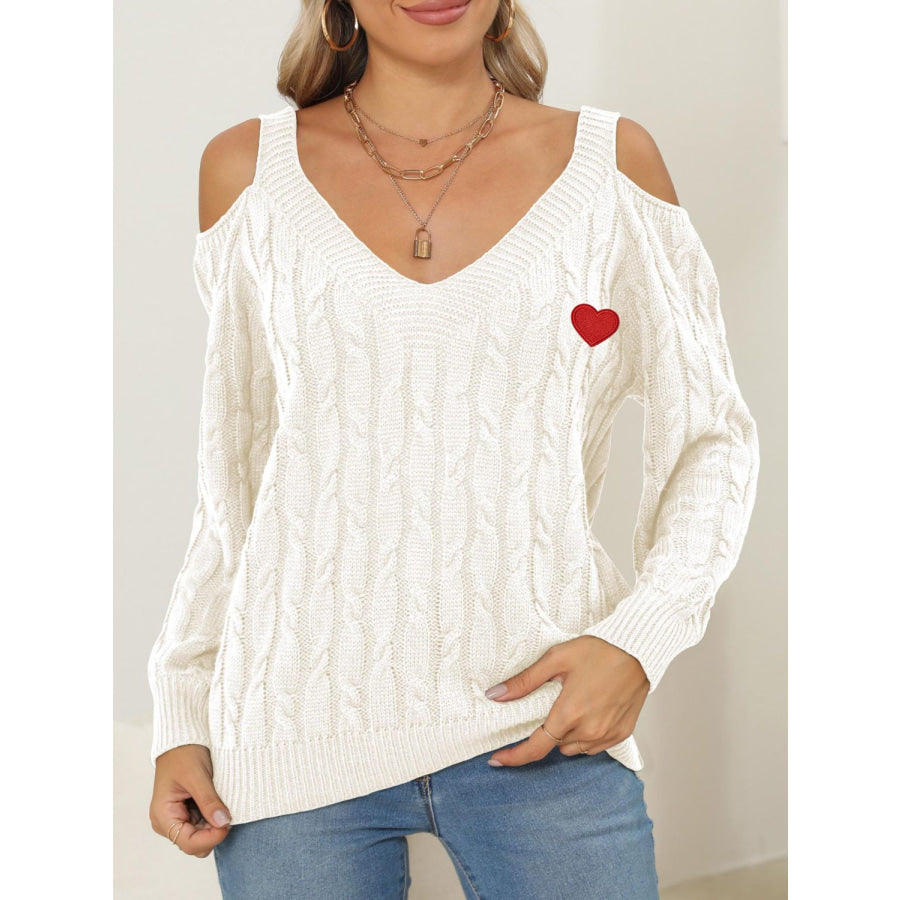 Cable-Knit Heart V-Neck Sweater Apparel and Accessories