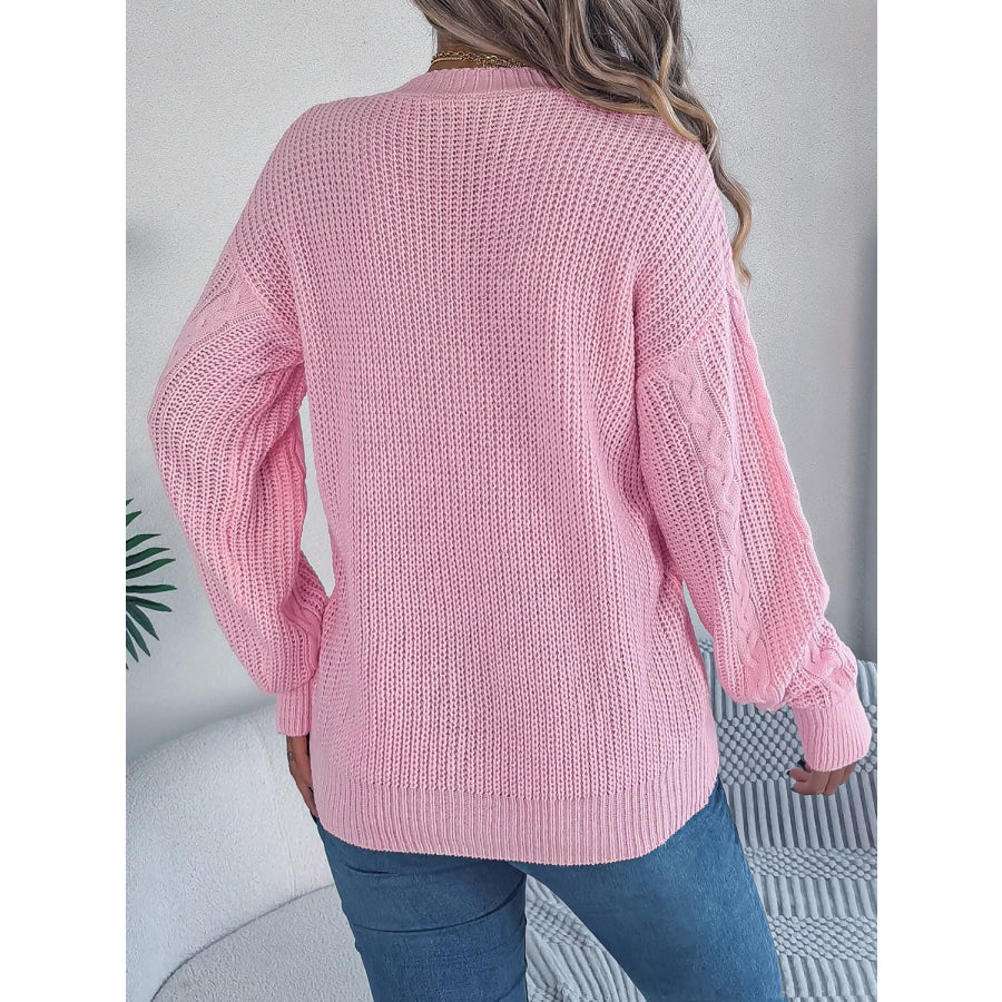 Cable-Knit Long Sleeve Cardigan Blush Pink / S Apparel and Accessories