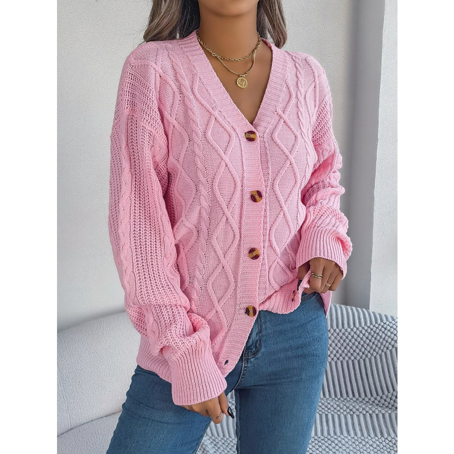 Cable-Knit Long Sleeve Cardigan Apparel and Accessories