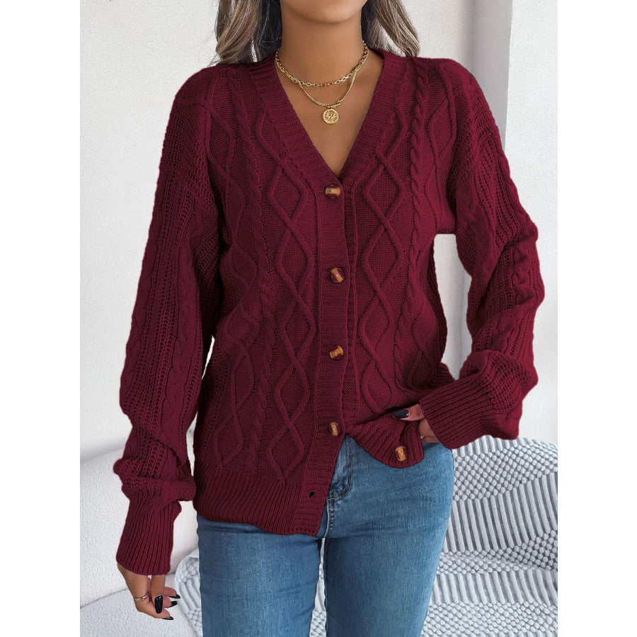 Cable-Knit Long Sleeve Cardigan Apparel and Accessories