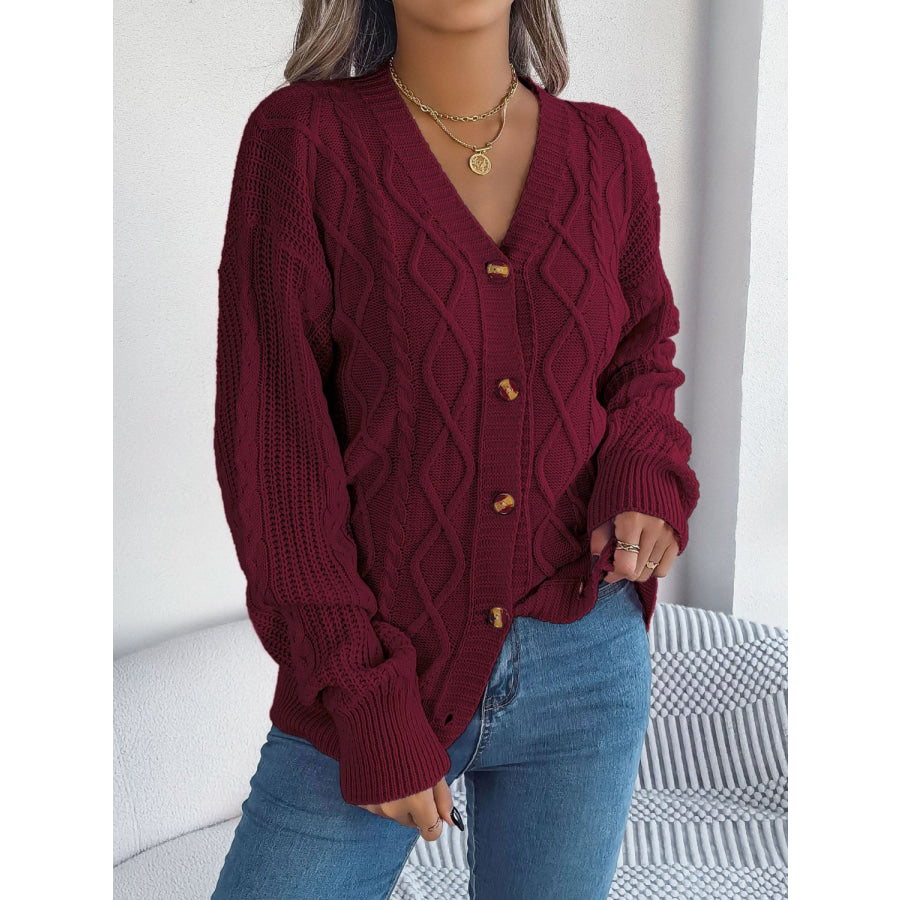 Cable-Knit Long Sleeve Cardigan Apparel and Accessories