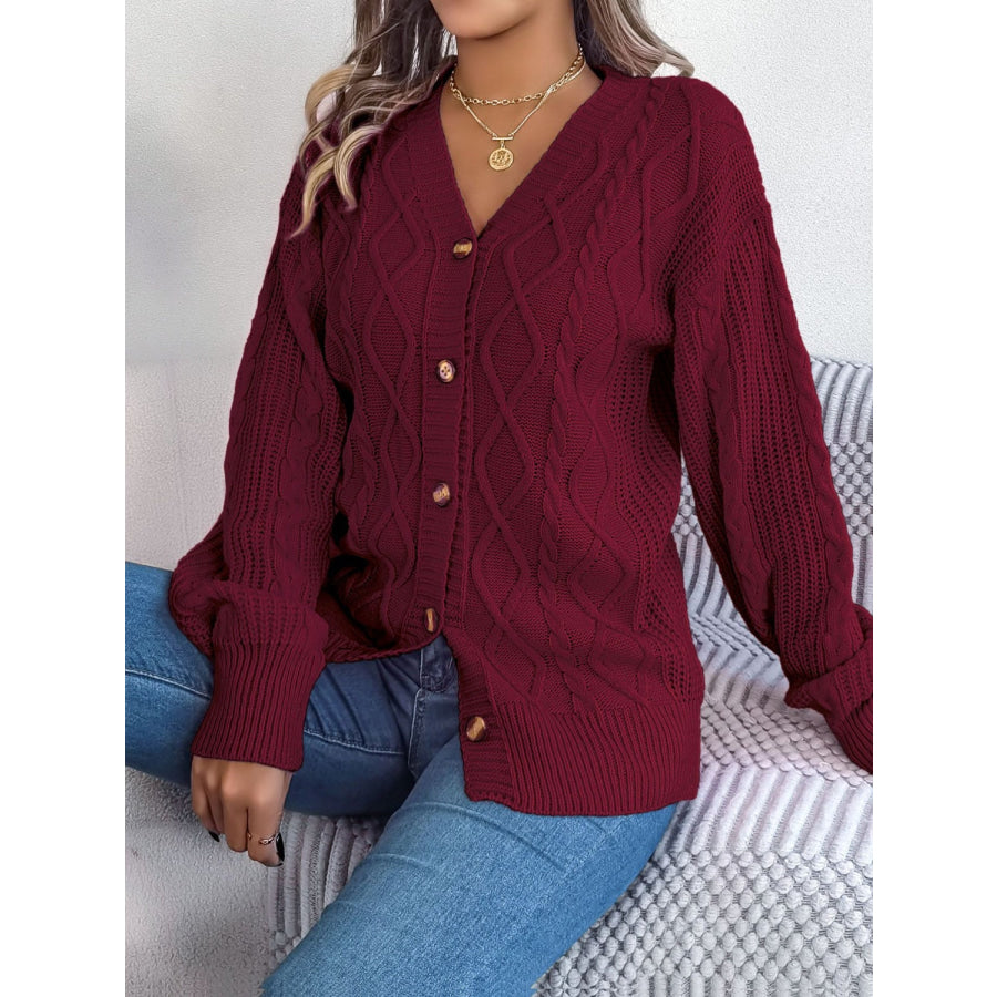 Cable-Knit Long Sleeve Cardigan Apparel and Accessories