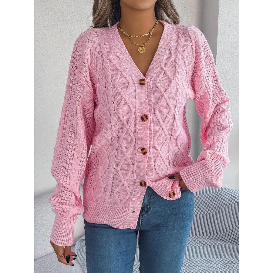 Cable-Knit Long Sleeve Cardigan Blush Pink / S Apparel and Accessories