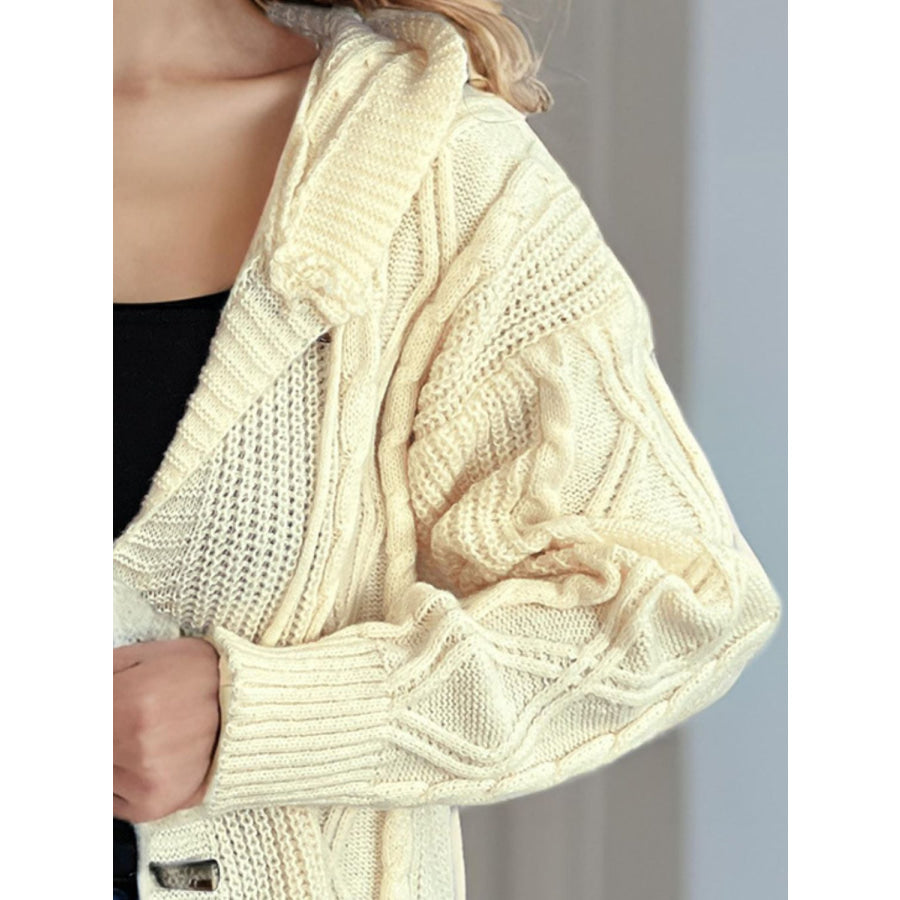 Cable-Knit Long Sleeve Hooded Cardigan Apparel and Accessories