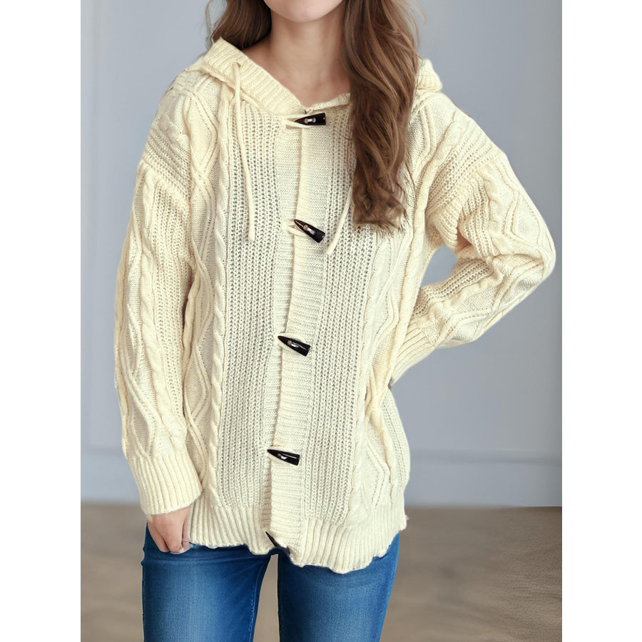 Cable-Knit Long Sleeve Hooded Cardigan Apparel and Accessories