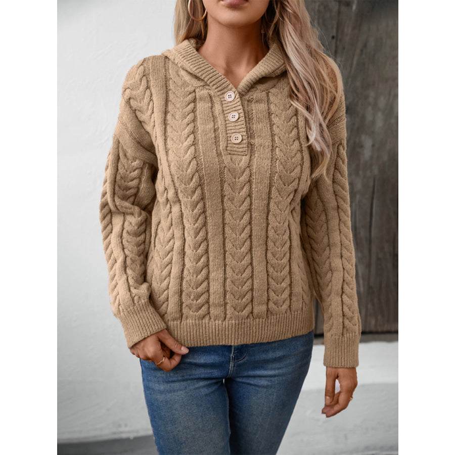 Cable-Knit Long Sleeve Hooded Sweater Apparel and Accessories