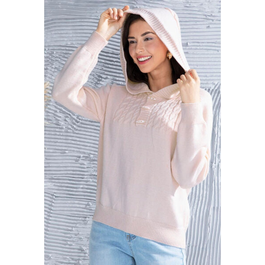 Cable Knit Long Sleeve Hooded Sweater Apparel and Accessories