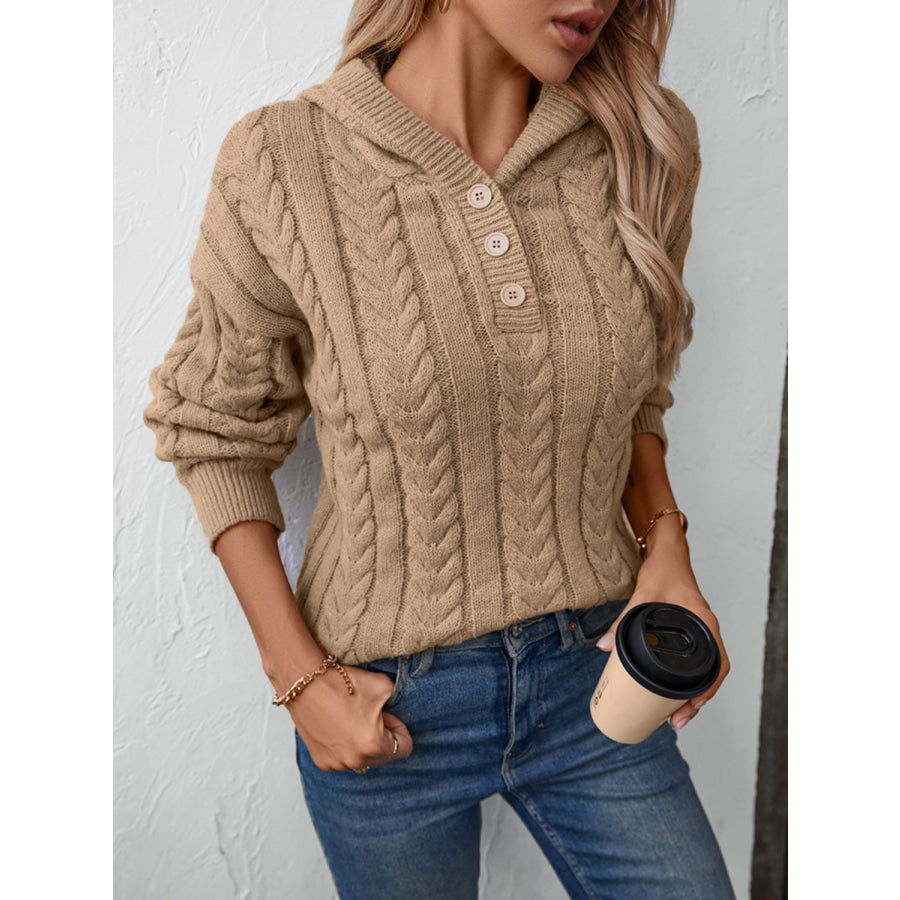 Cable-Knit Long Sleeve Hooded Sweater Apparel and Accessories