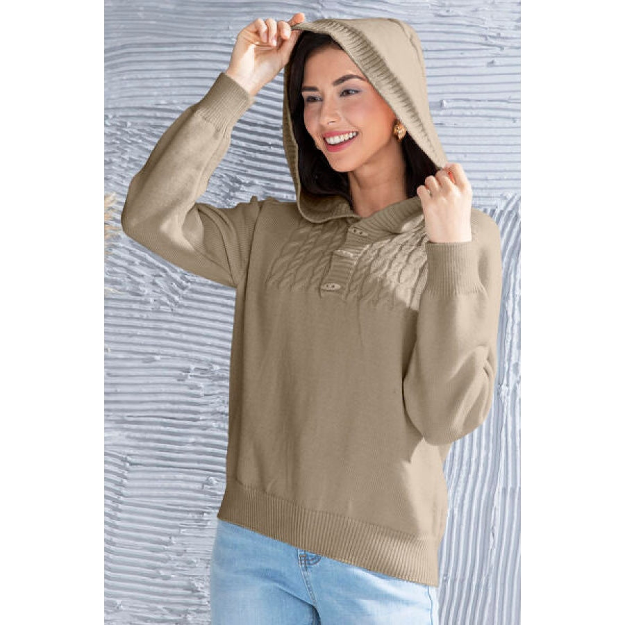Cable Knit Long Sleeve Hooded Sweater Apparel and Accessories