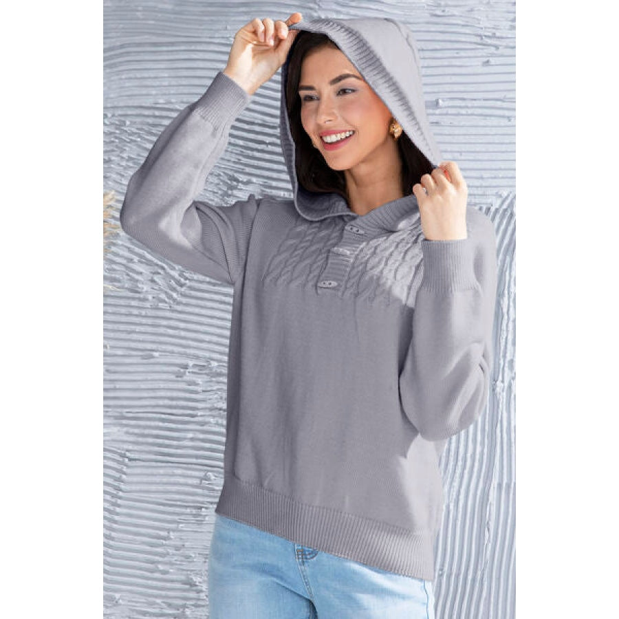 Cable Knit Long Sleeve Hooded Sweater Apparel and Accessories