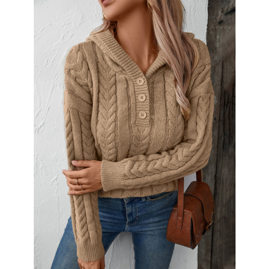 Cable-Knit Long Sleeve Hooded Sweater Apparel and Accessories