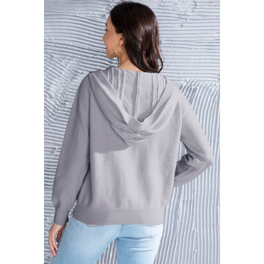 Cable Knit Long Sleeve Hooded Sweater Apparel and Accessories