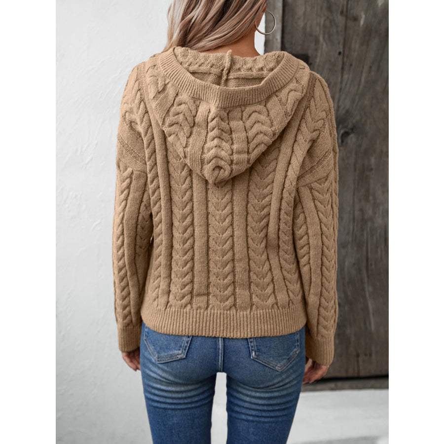 Cable-Knit Long Sleeve Hooded Sweater Apparel and Accessories