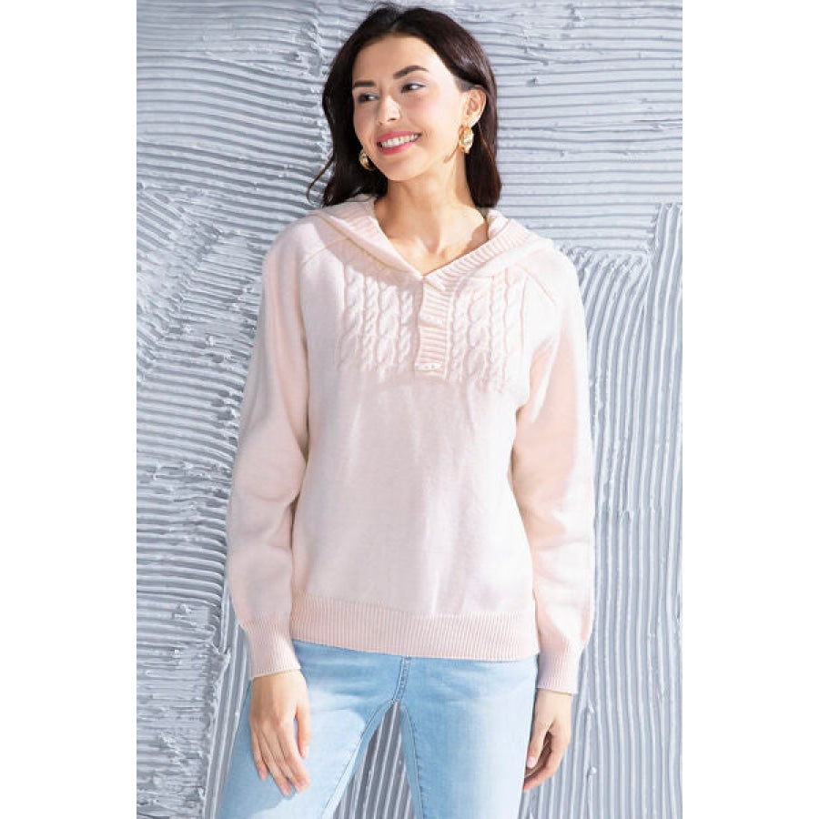 Cable Knit Long Sleeve Hooded Sweater Blush Pink / S Apparel and Accessories