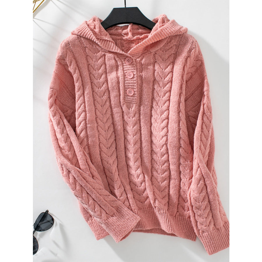 Cable-Knit Long Sleeve Hooded Sweater Burnt Coral / S Apparel and Accessories