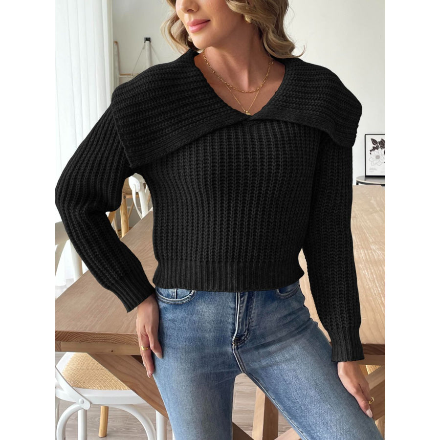 Cable-Knit Long Sleeve Sweater Black / S Apparel and Accessories