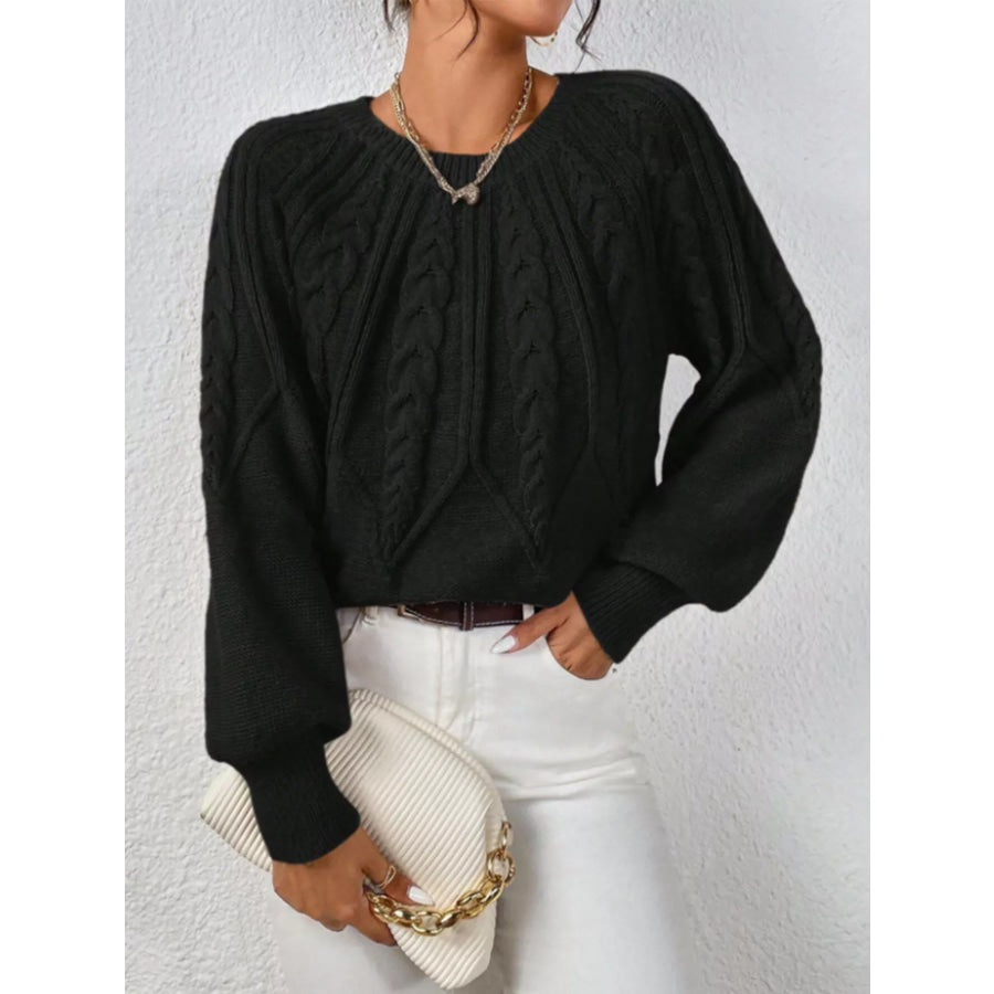 Cable Knit Long Sleeve Sweater Black / S Apparel and Accessories