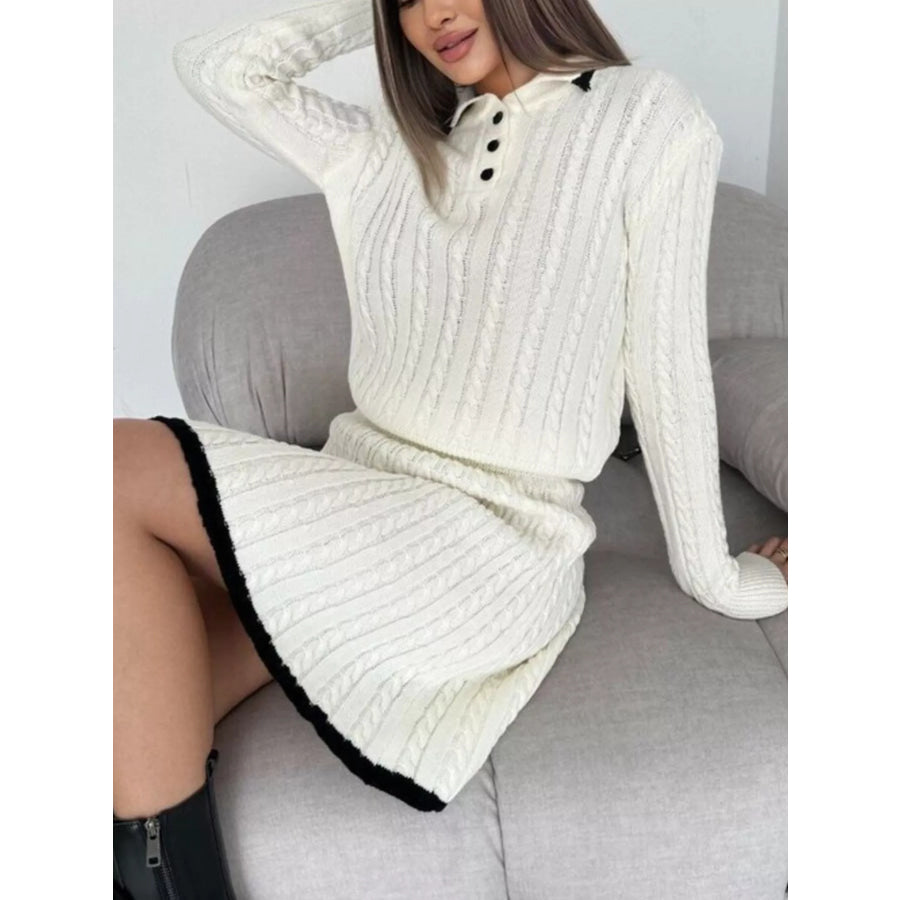 Cable Knit Long Sleeve Top and Skirt Sweater Set Apparel and Accessories