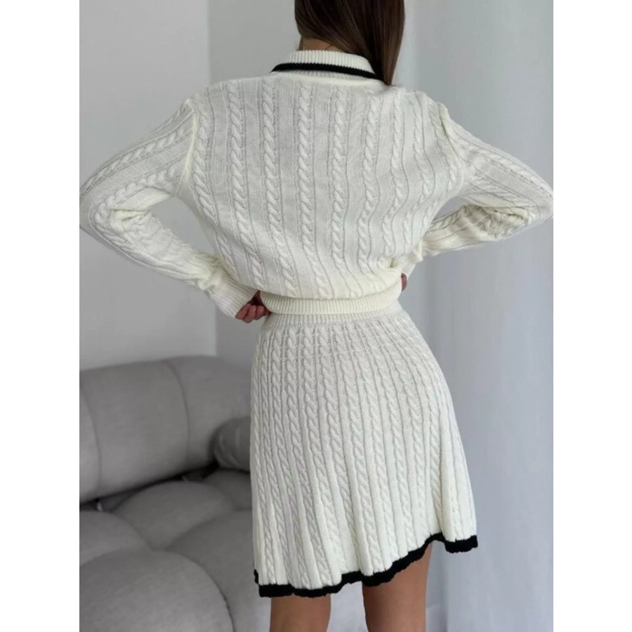 Cable Knit Long Sleeve Top and Skirt Sweater Set Apparel and Accessories
