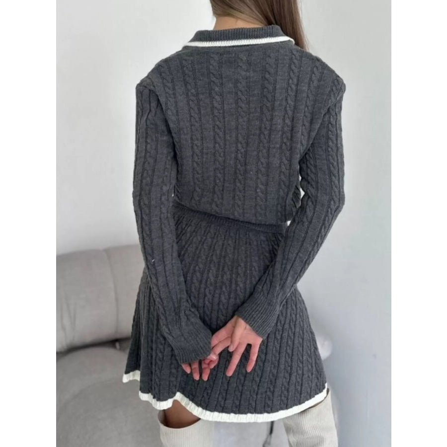 Cable Knit Long Sleeve Top and Skirt Sweater Set Apparel and Accessories
