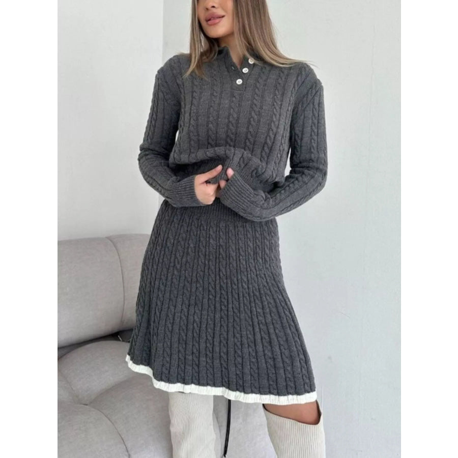 Cable Knit Long Sleeve Top and Skirt Sweater Set Apparel and Accessories
