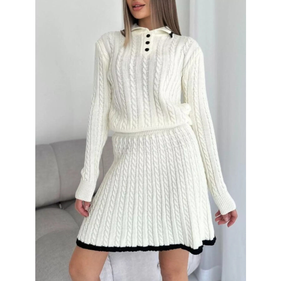 Cable Knit Long Sleeve Top and Skirt Sweater Set Apparel and Accessories