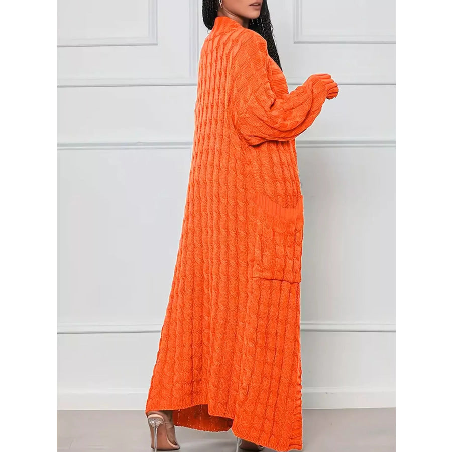 Cable Knit Longline Sweater Cardigan with Pockets Apparel and Accessories