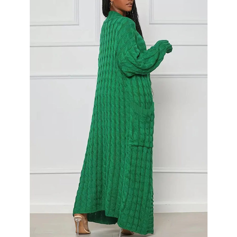 Cable Knit Longline Sweater Cardigan with Pockets Apparel and Accessories