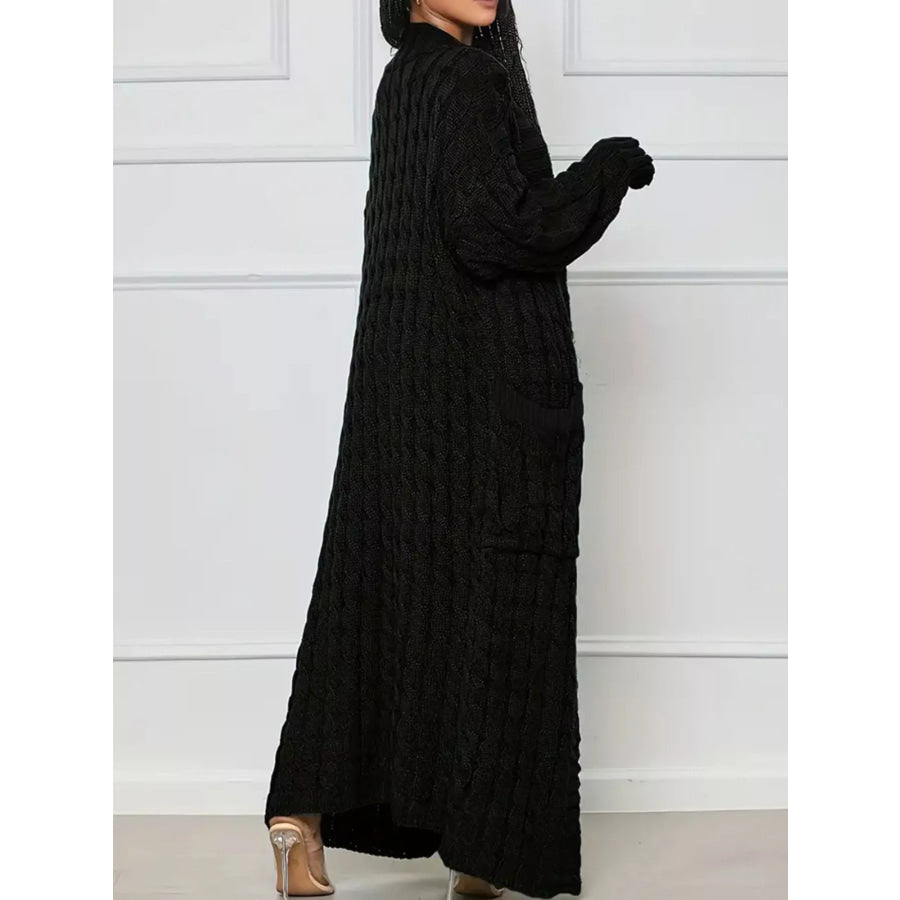 Cable Knit Longline Sweater Cardigan with Pockets Apparel and Accessories