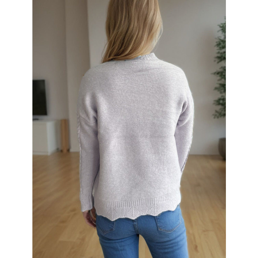 Cable-Knit Mock Neck Dropped Shoulder Sweater Apparel and Accessories