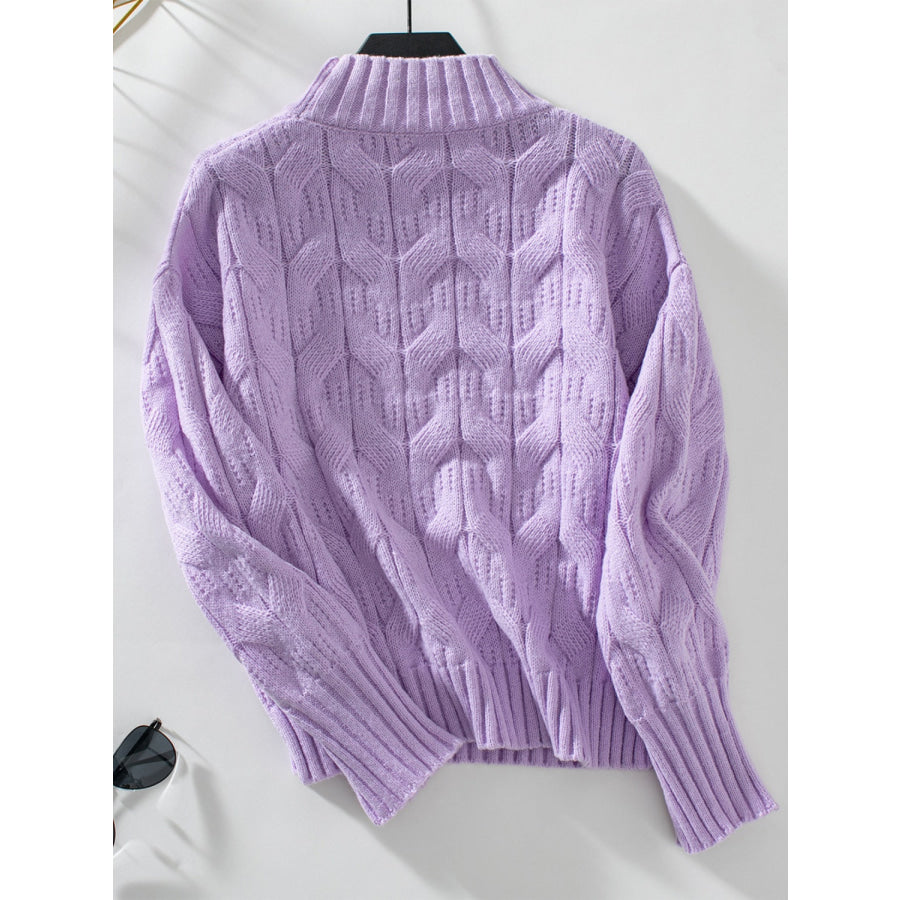 Cable Knit Mock Neck Long Sleeve Sweater Apparel and Accessories