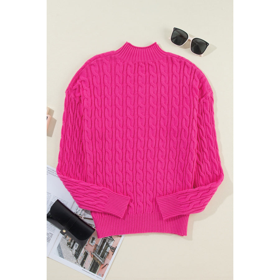 Cable-Knit Mock Neck Long Sleeve Sweater Apparel and Accessories