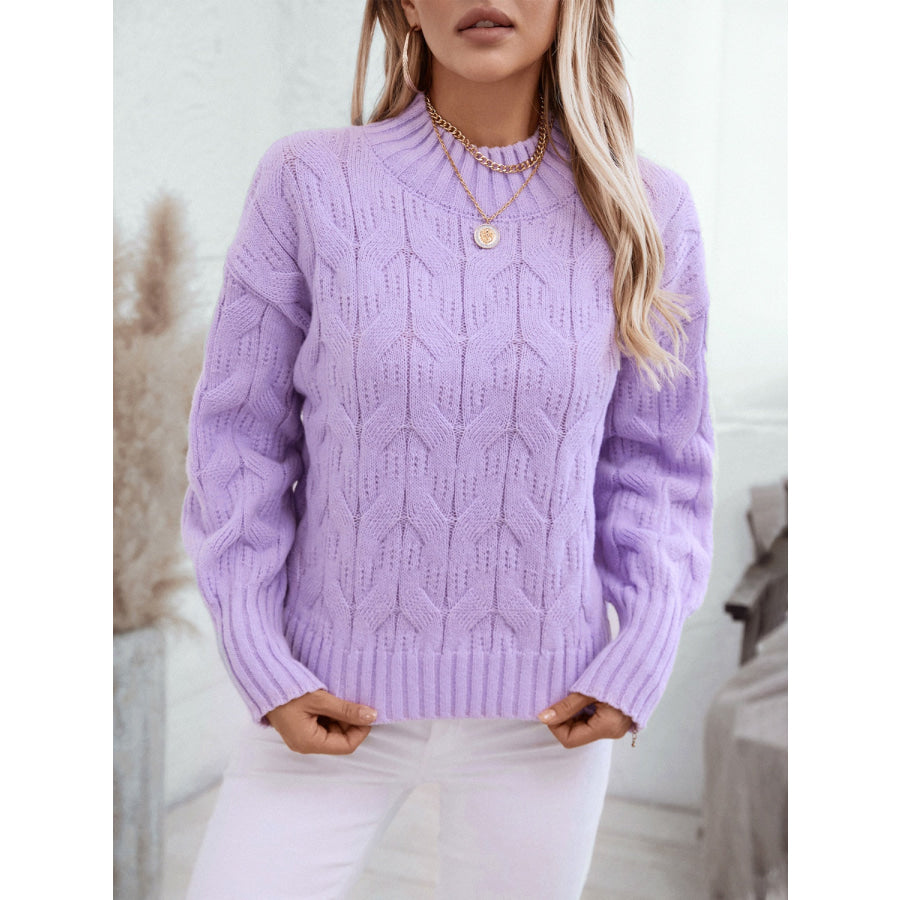 Cable Knit Mock Neck Long Sleeve Sweater Apparel and Accessories